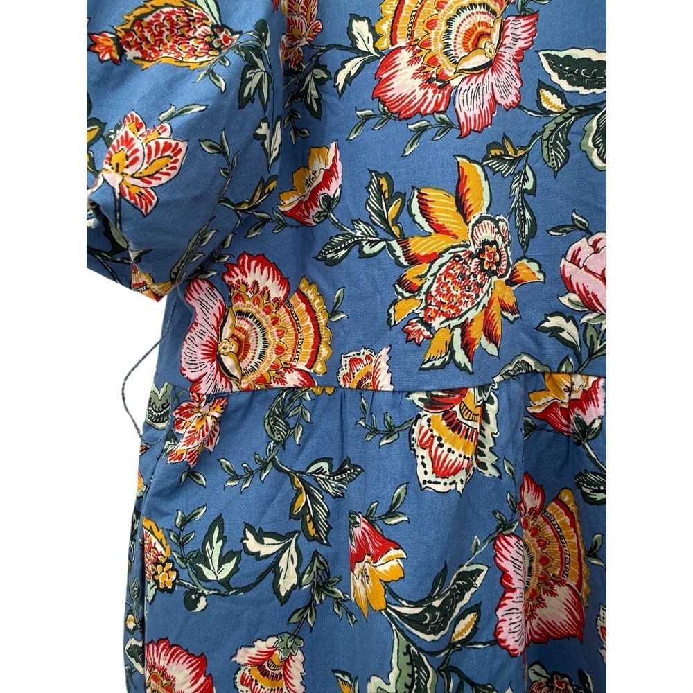 Joie Women Sz 16 Floral Puff Sleeve Dress Boho Blue Button Front Pockets Shift - Picture 7 of 12